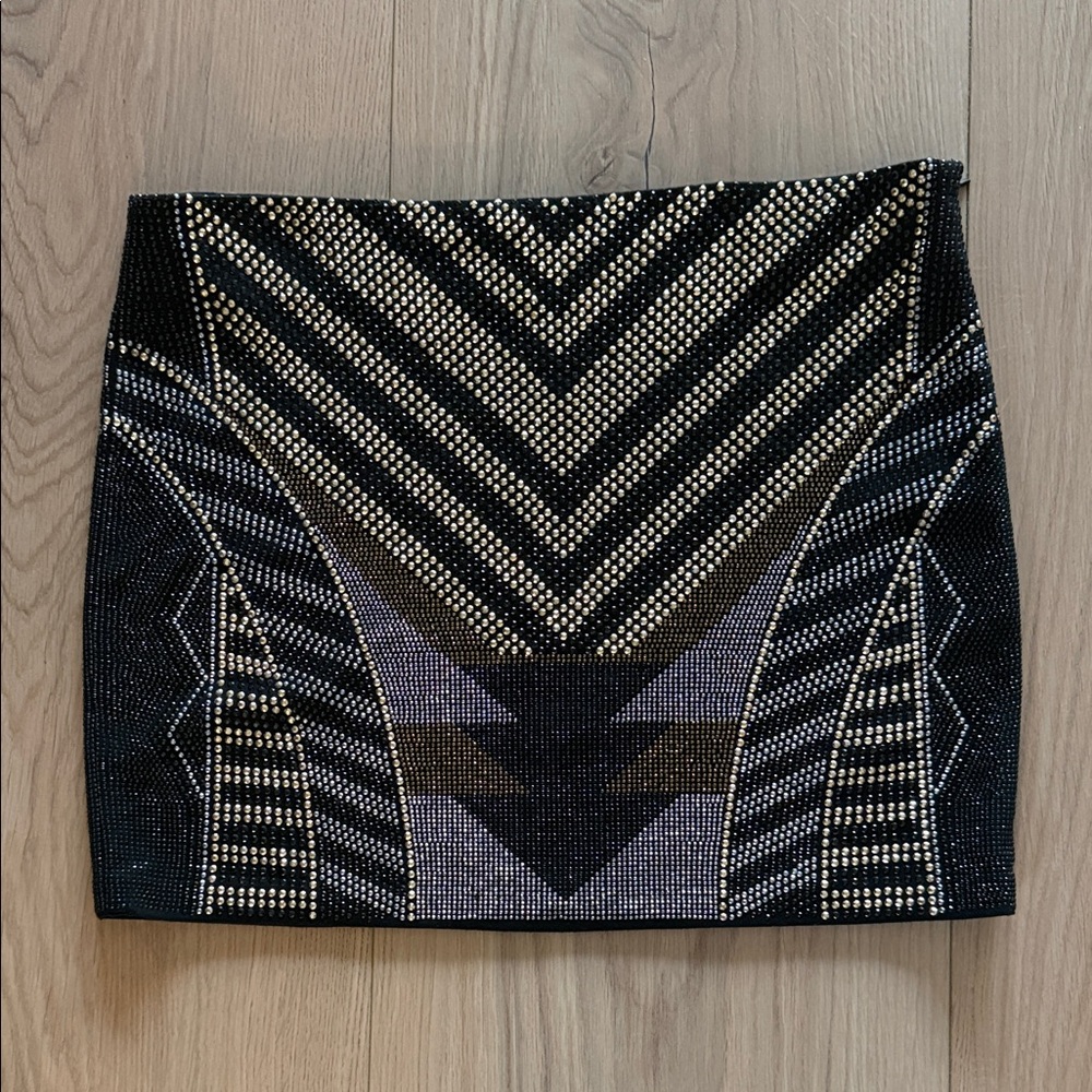ANGL Black and Silver Mini Skirt with Geometric Design
